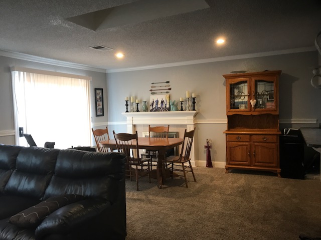 Dining area with fireplace