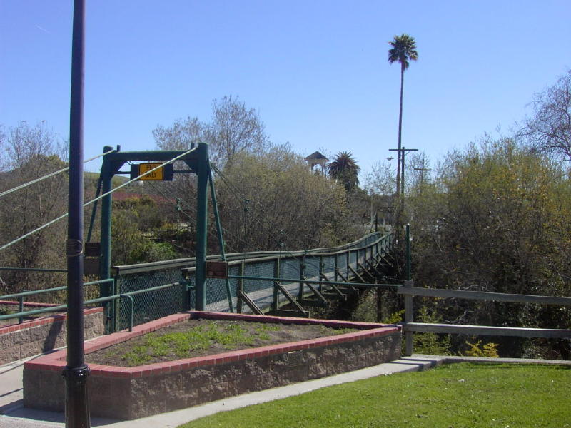 The swinging bridge at the Village