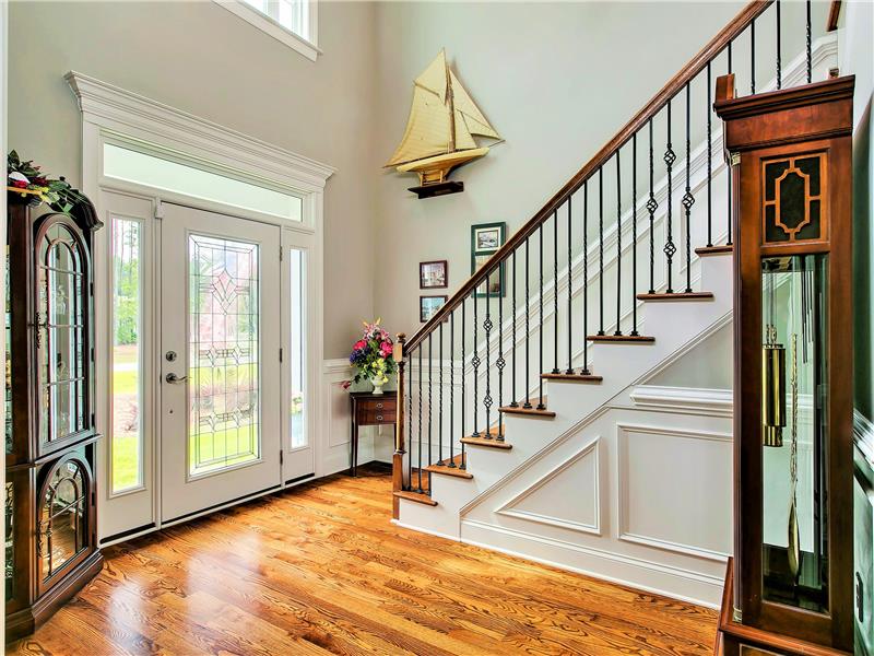 2 STORY FOYER, BLACK IRON BALUSTERS
