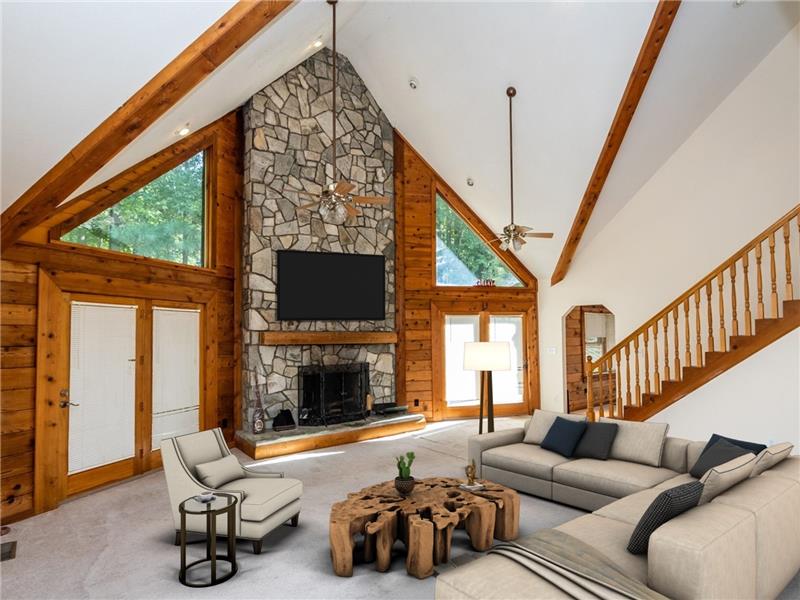 Beautiful Floor To Ceiling Stone Fireplace