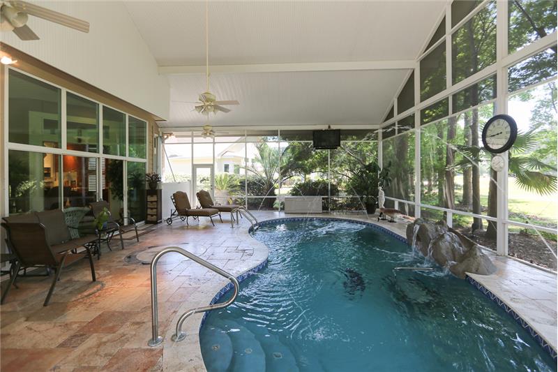 The pool offers jetted exercise currents, underwater treadmill, stairs and 6' deep end underwater ladder. Join the fun and escap