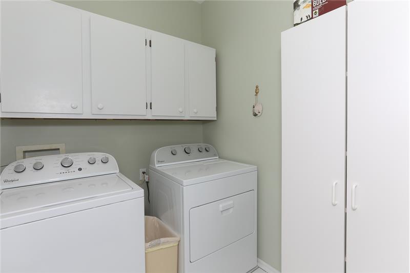 Laundry room has built-in cabinets