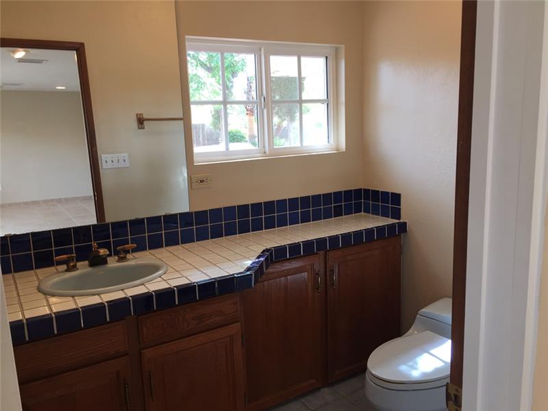 Guest quarters bathroom with view to backyard