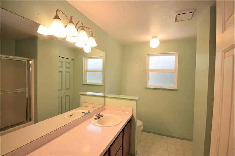 The spacious main bathroom, also has a closet, so storage is no issue!