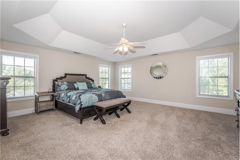 Master bedroom features a trey ceiling, windows on two sides providing fantastic natural light.