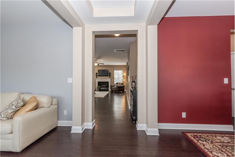 Gleaming hardwood floors, open sight lines to the family room.