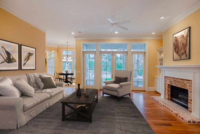 Living Room with gas fireplace and built-ins.