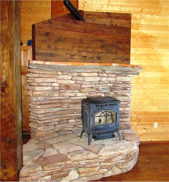 Flagstone was trucked in from Arizona. You have an efficient pellet stove plus you also have furnace heat. You choose which to u
