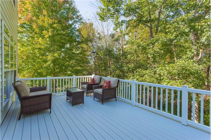 Deck off of Family Room with Wooded View