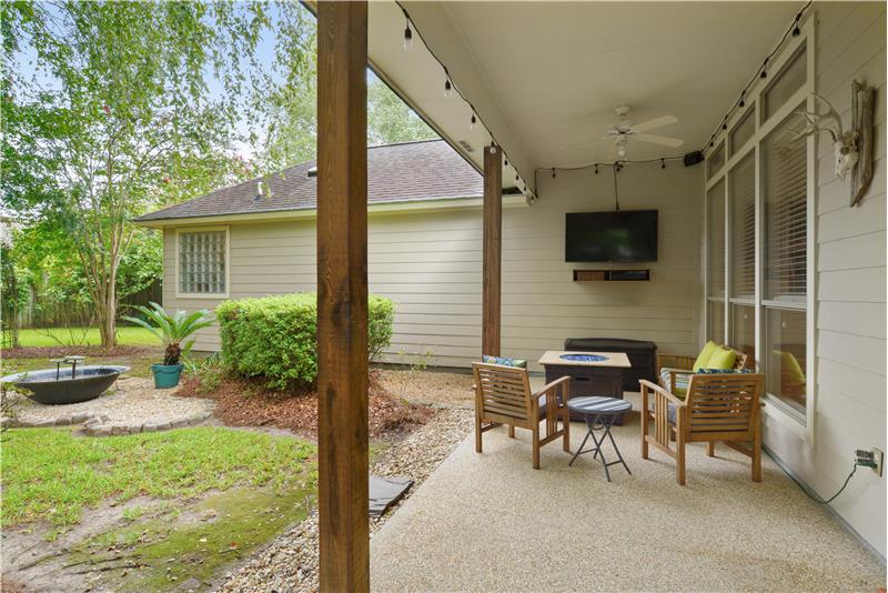 Patio features fire pit and TV both remain as a bonus! 