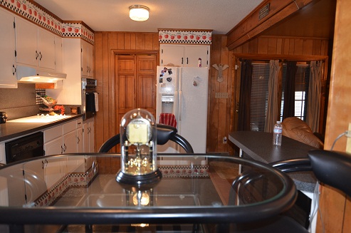 Large kitchen with room to cook and eat meals with family or friends.