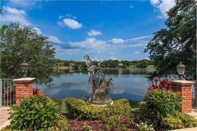 View of Lake Sylvan from Poolside, Featuring Patio Sculpture