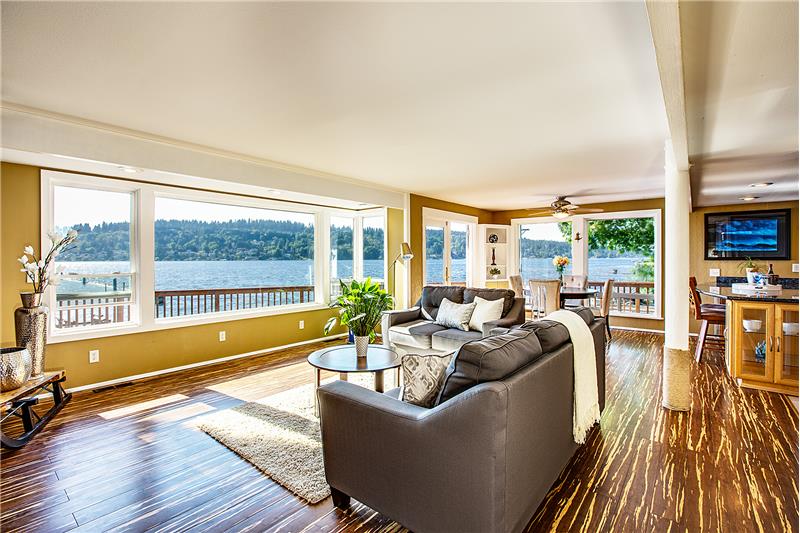 Amazing Waterfront and Sunset Views from the Updated Living Room.