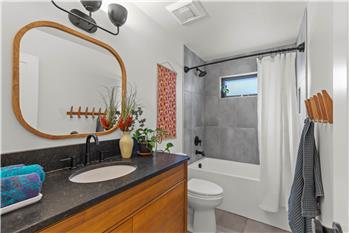 Remodeled full bath with deep soaking tub