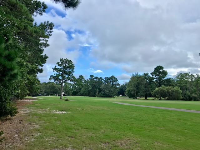 View from the lot looking toward the tee